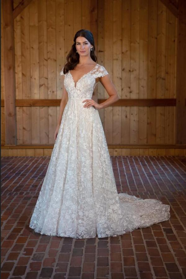 Elegant Aline Lace Wedding Dress Cap Sleeves Bridal Dress with Appliques-newarrivaldress