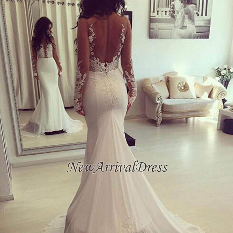 Elegant Mermaid Sheer Custom Made Long Sleeve Wedding Dresses-newarrivaldress