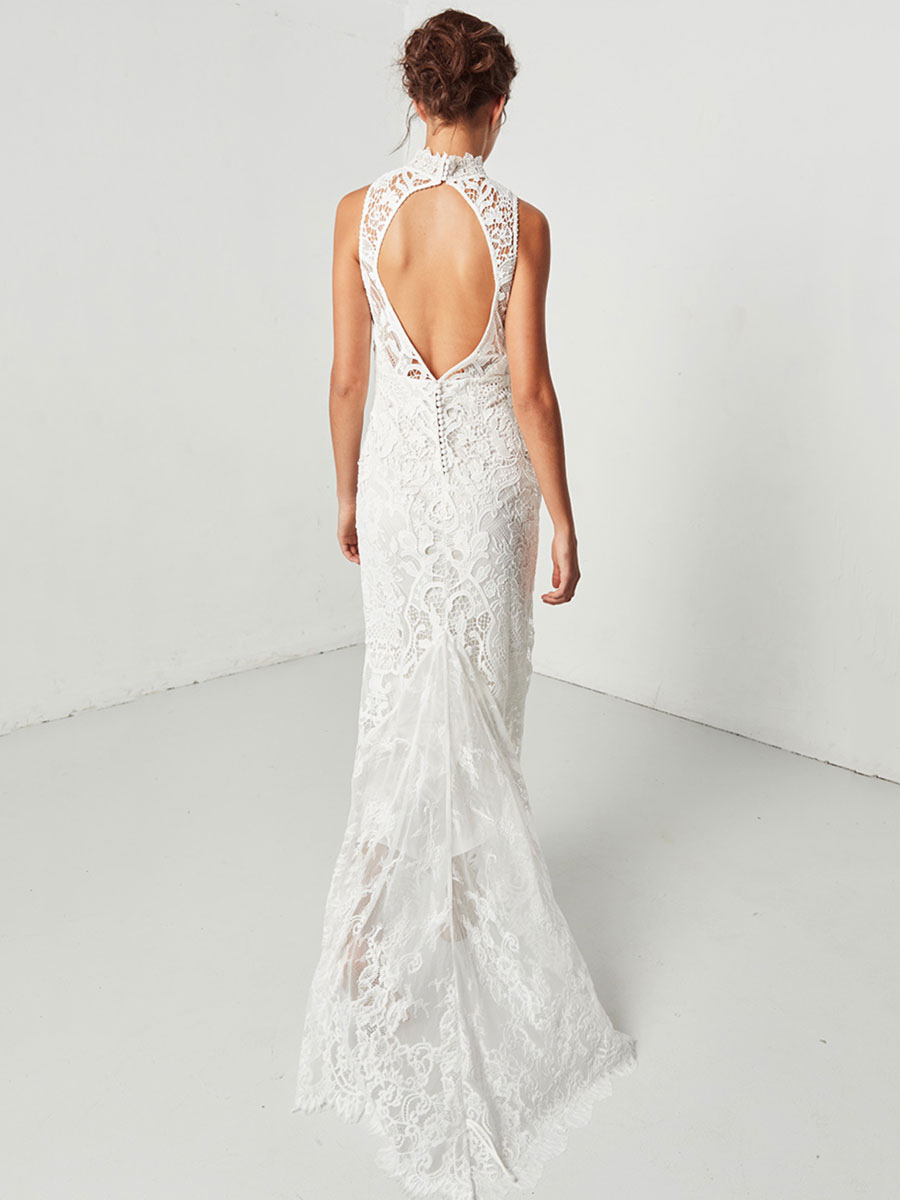 Boho Wedding Dress 2021 Sheath High Neck Sleeveless Floor Length Bridal Gown-newarrivaldress