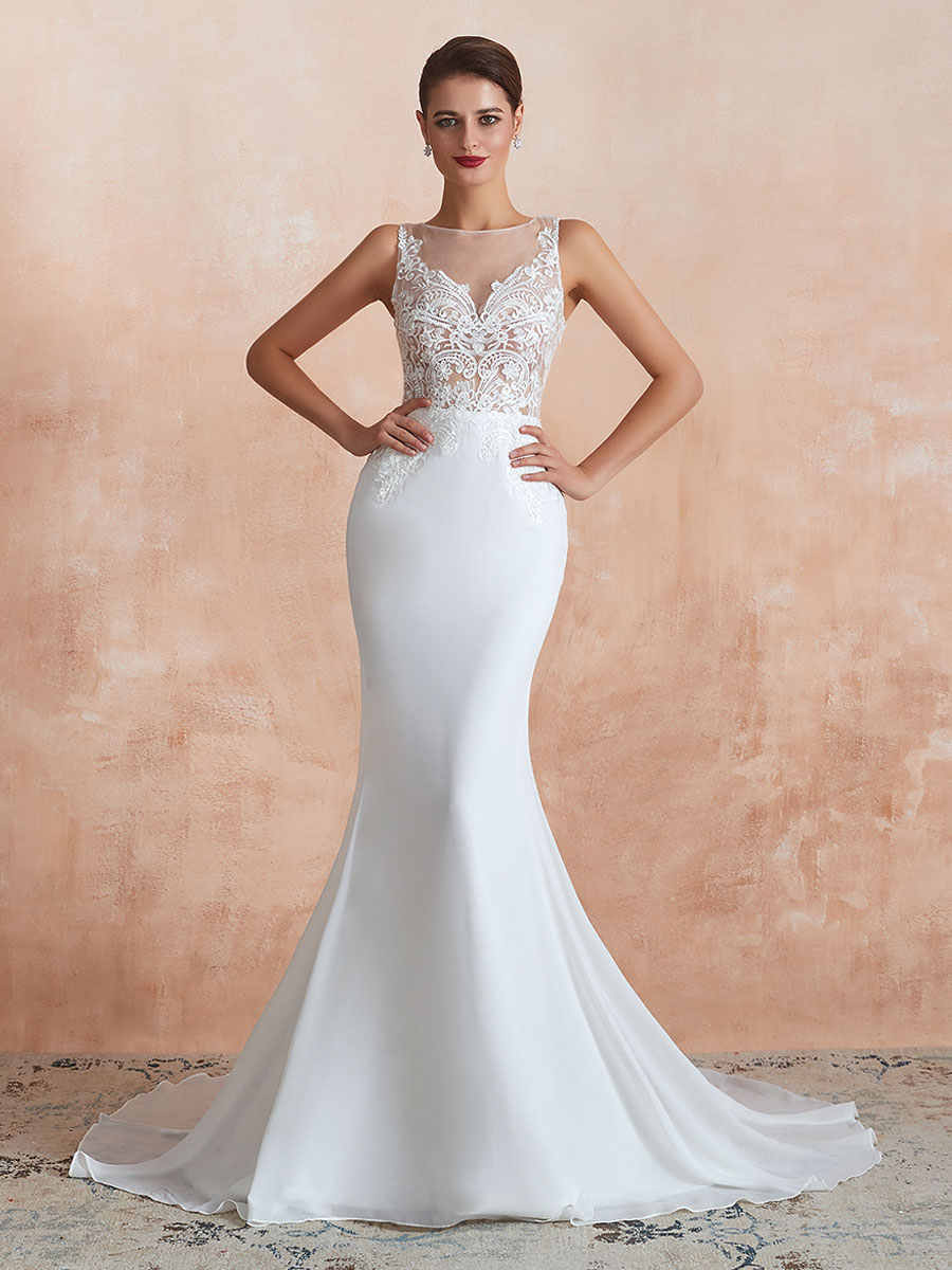 Wedding Dress 2021 Mermaid Sleeveless Lace Appliqued Beach Bridal Gowns With Train-newarrivaldress
