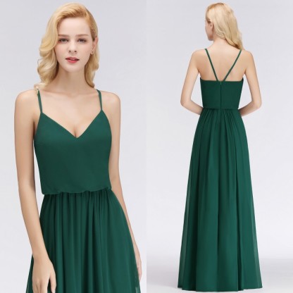 Elegant Chiffon A-Line Spaghetti-Straps Dark-Green Bridesmaid Dress-newarrivaldress