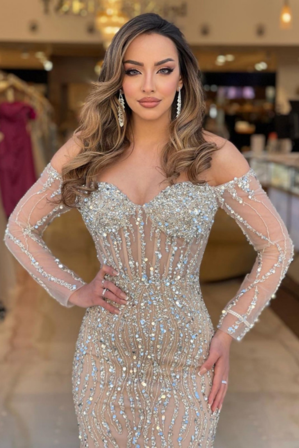 Dazzling Beaded Mermaid Sequins Floor-Length Prom Dress