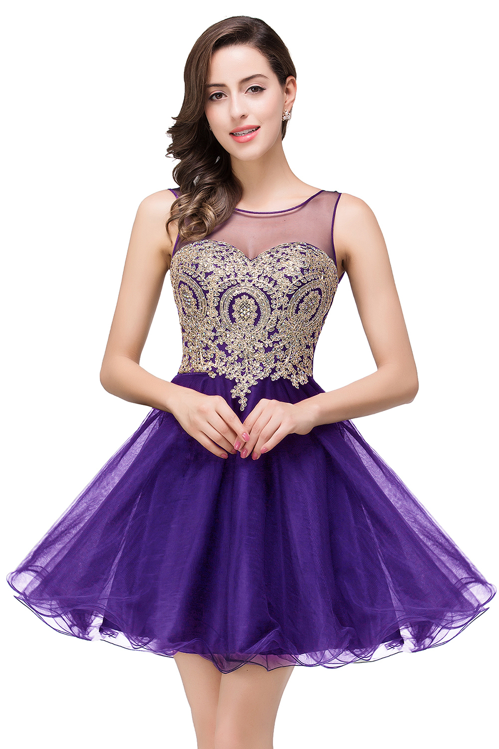 ESTRELLA | A-line Crew Short Sleeveless Appliques Prom Dress-newarrivaldress