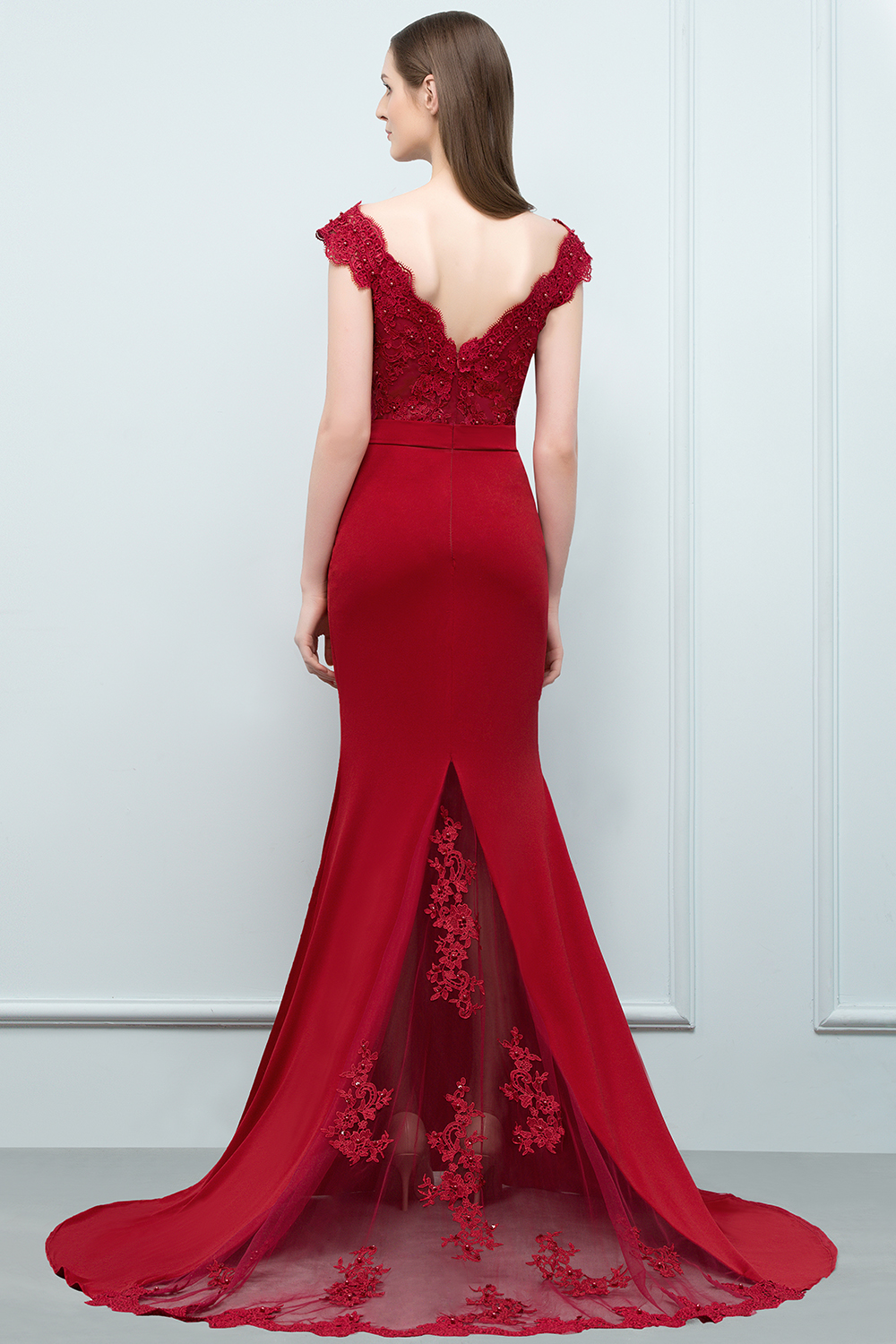 JOURNEY | Mermaid Floor Length V-neck Appliques Beads Prom Dresses with Sash-newarrivaldress