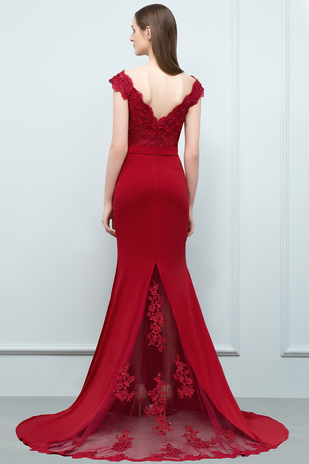 JOURNEY | Mermaid Floor Length V-neck Appliques Beads Prom Dresses with Sash-newarrivaldress