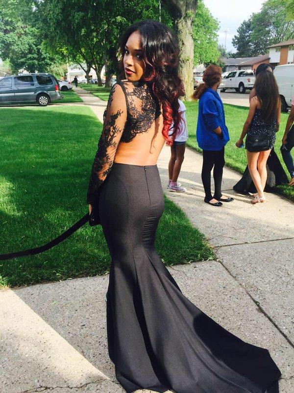 Two-Piece Prom Dresses Black High Neck Long Sleeves Lace Top Mermaid Sexy Evening Gowns-newarrivaldress