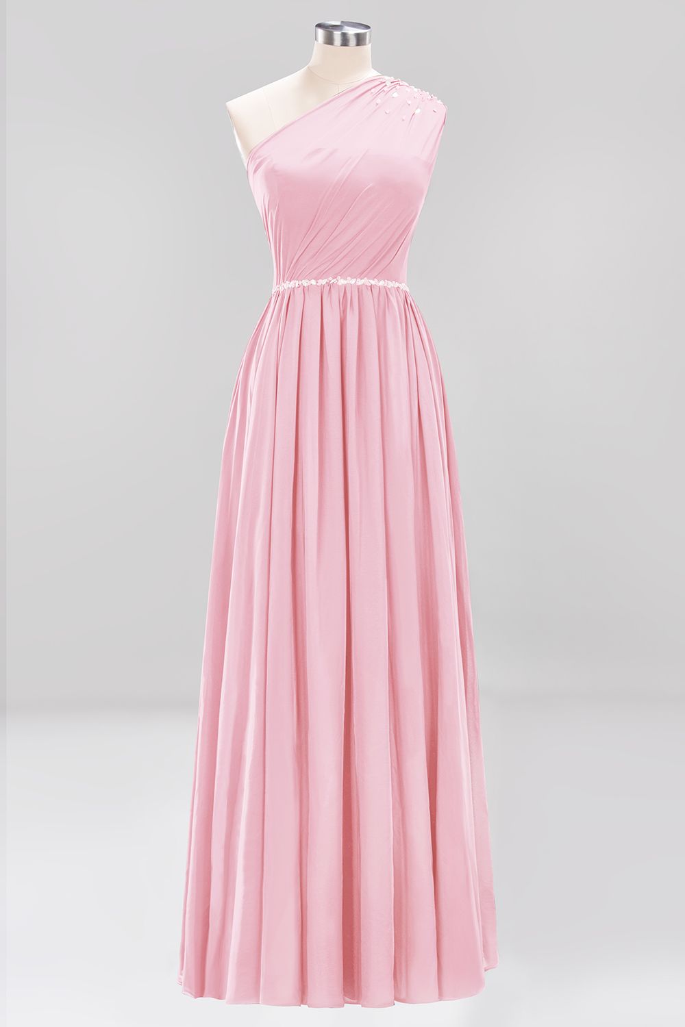 Elegant A-Line Burgundy Chiffon One-Shoulder Sleeveless Ruffles Floor-Length Bridesmaid Dresses with Beadings-newarrivaldress