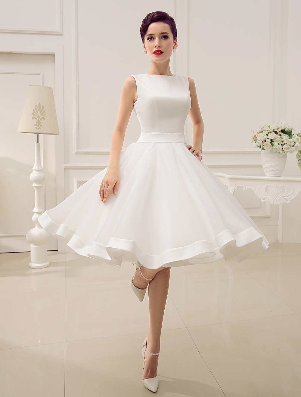Short Wedding Dress Vintage Bridal Dress 1950’S Bateau Sleeveless Reception Bridal Gown Exclusive-newarrivaldress