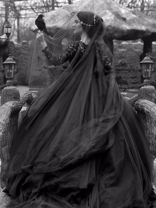 Gothic Wedding Dresses Princess Silhouette Long Sleeves Lace Taffeta Court Train Vintage Bridal Gown-newarrivaldress