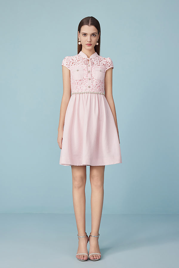 Pink A-Line Short Dresses with Cap Sleeves