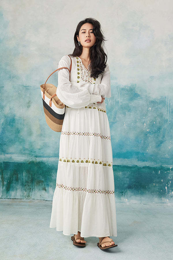 White A-Line Chiffon Long Dresses Long Sleeves