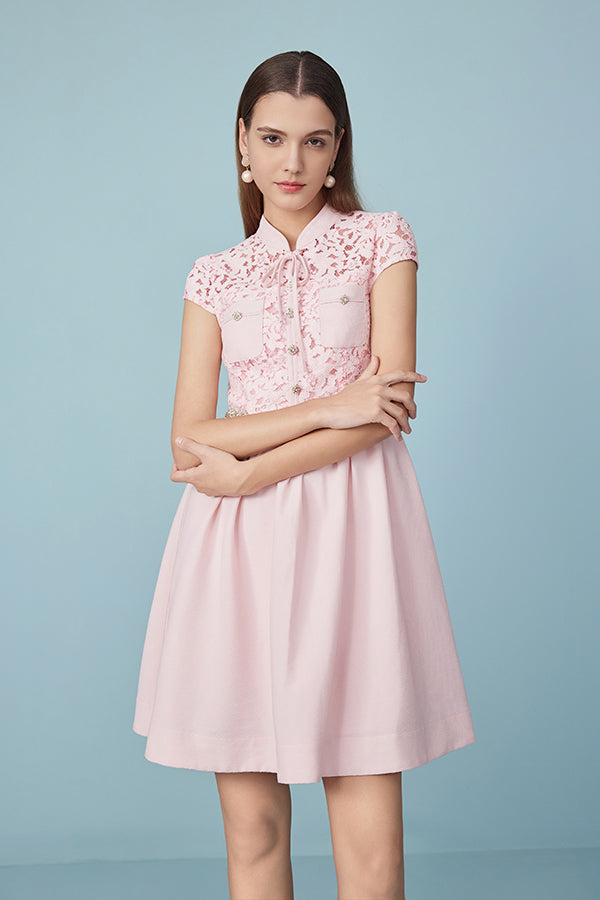 Pink A-Line Short Dresses with Cap Sleeves