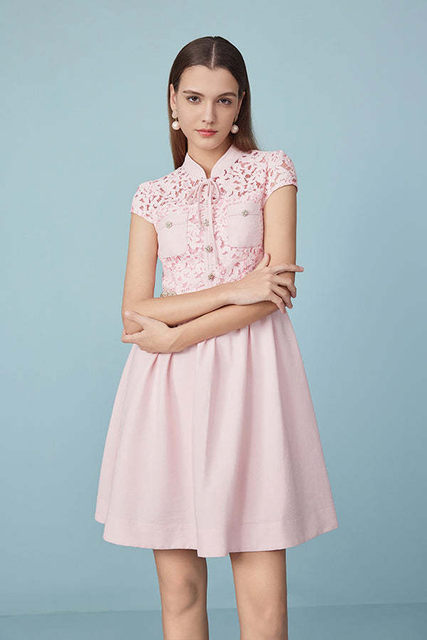 Pink A-Line Short Dresses with Cap Sleeves