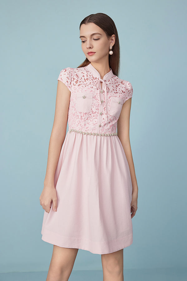 Pink A-Line Short Dresses with Cap Sleeves