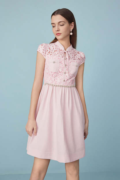 Pink A-Line Short Dresses with Cap Sleeves