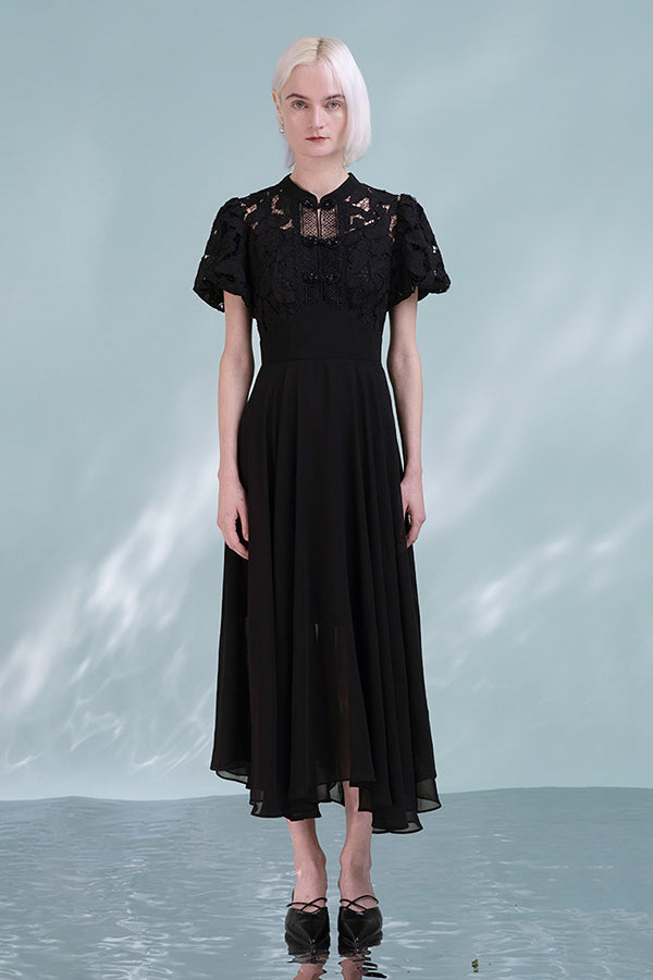 Black A-Line Dresses Short Sleeves with Applique
