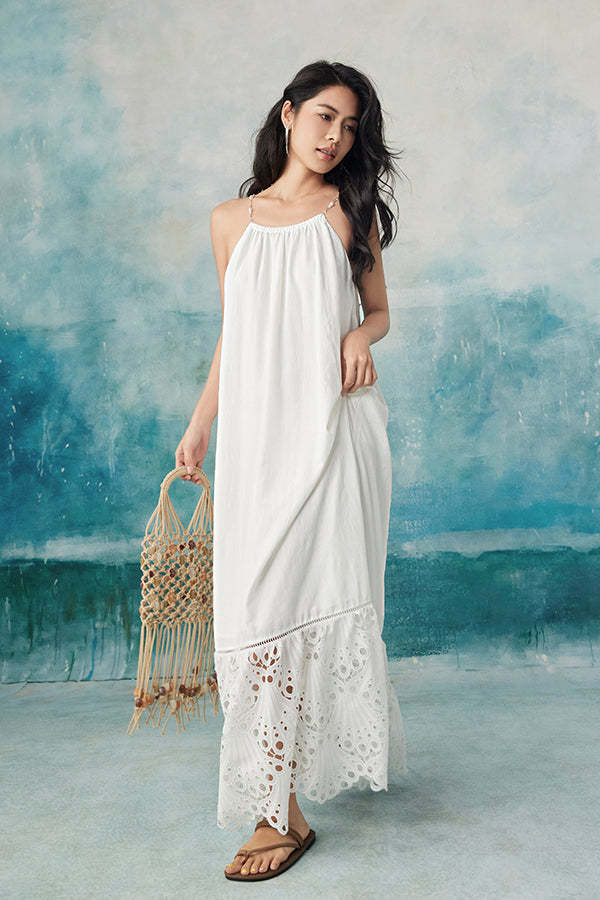 White Strapless A-Line Lace Long Dresses