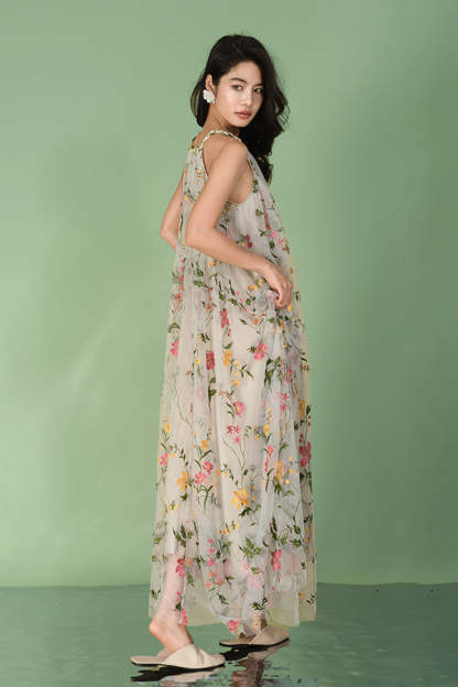 Floral Halter A-Line Long Chiffon Dresses