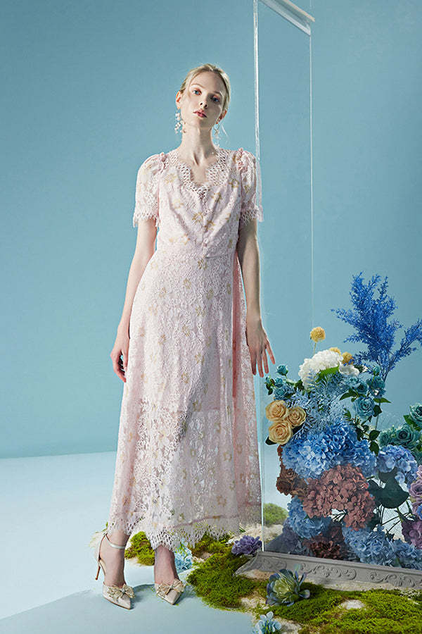 V-Neck A-Line Lace Long Dresses Short Dresses