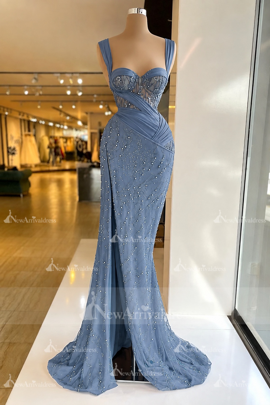 Charming Red Sweetheart Mermaid Prom Dress Beadings Strap Party Dress