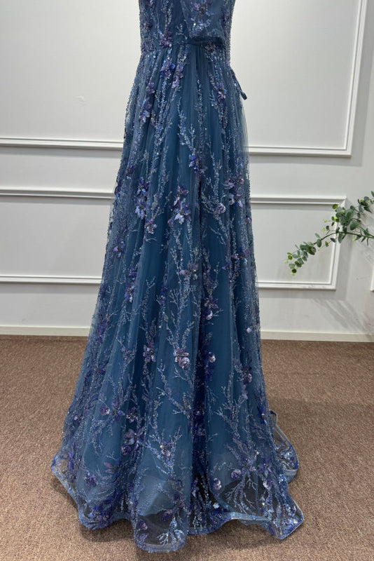 lace halter neck prom dress 33766 - La Femme Colour: GREEN FLORAL PRINT main image 1