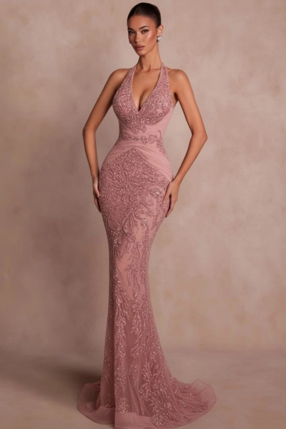 Halter Dark Green Mermaid Prom Dress Glitter Sequins Evening Gown with Lace Appliques