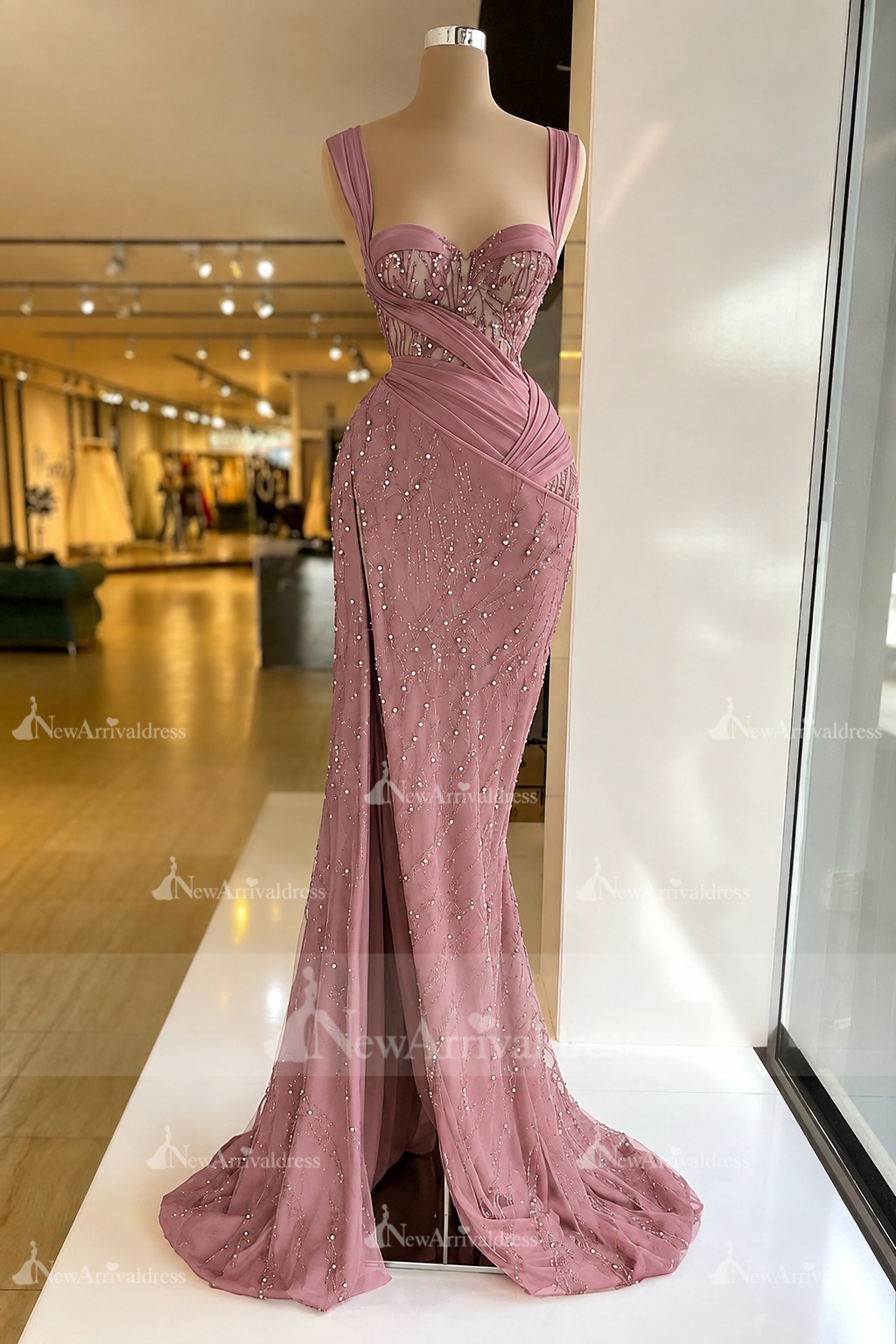 Charming Red Sweetheart Mermaid Prom Dress Beadings Strap Party Dress