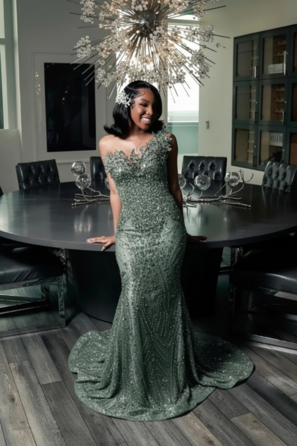 Strapless Mermaid Prom Dress Sequins with Beadings