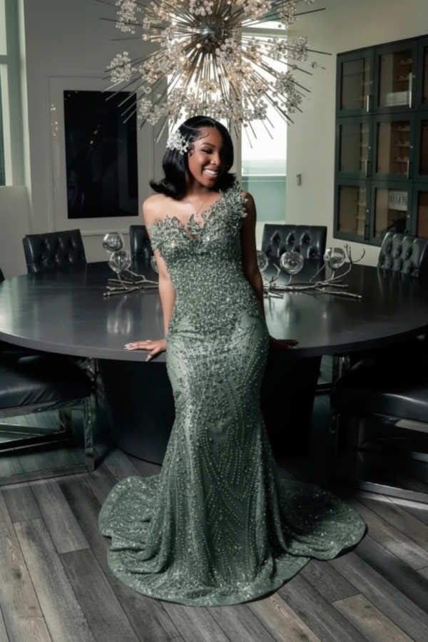 Strapless Mermaid Prom Dress Sequins with Beadings