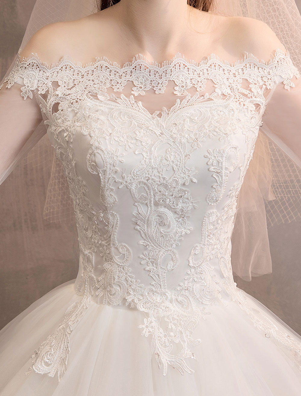 Lace Wedding Dresses Ivory Off The Shoulder Lace Applique Princess Bridal Gown-newarrivaldress