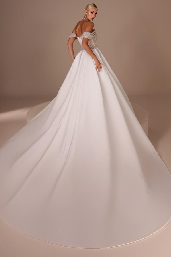 Chic Off-the-Shoulder Glitter Sheath Wedding Dresses Ruched Satin Mermaid Bridal Gown-newarrivaldress
