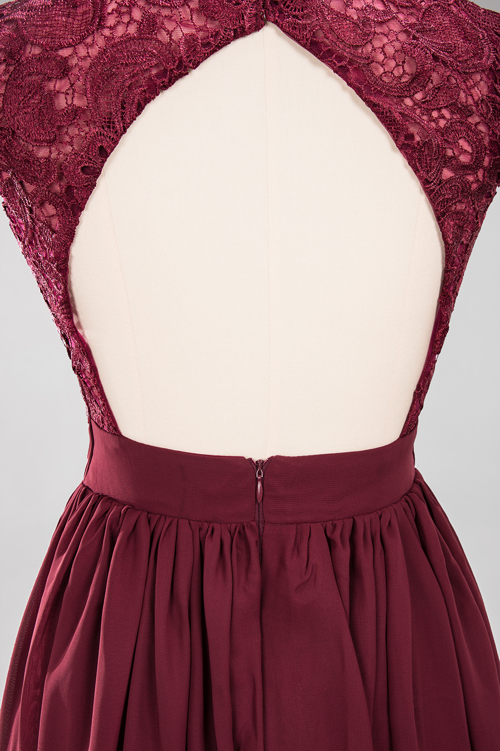 A-line Chiffon Lace V-Neck Sleeveless Floor-Length Bridesmaid Dresses with Ruffles-newarrivaldress