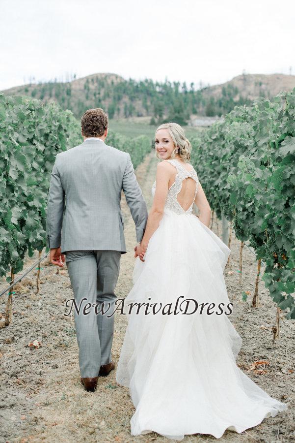 Straps Cap Sleeve Beads Sequins Wedding Dresses | Tiered Ruffles Fluffy Tulle Bridal Gowns-newarrivaldress