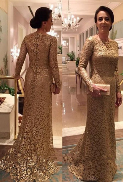 Elegant Lace Mermaid Long Sleeve Jewel Floor-length Mother Of Bride Dress-newarrivaldress