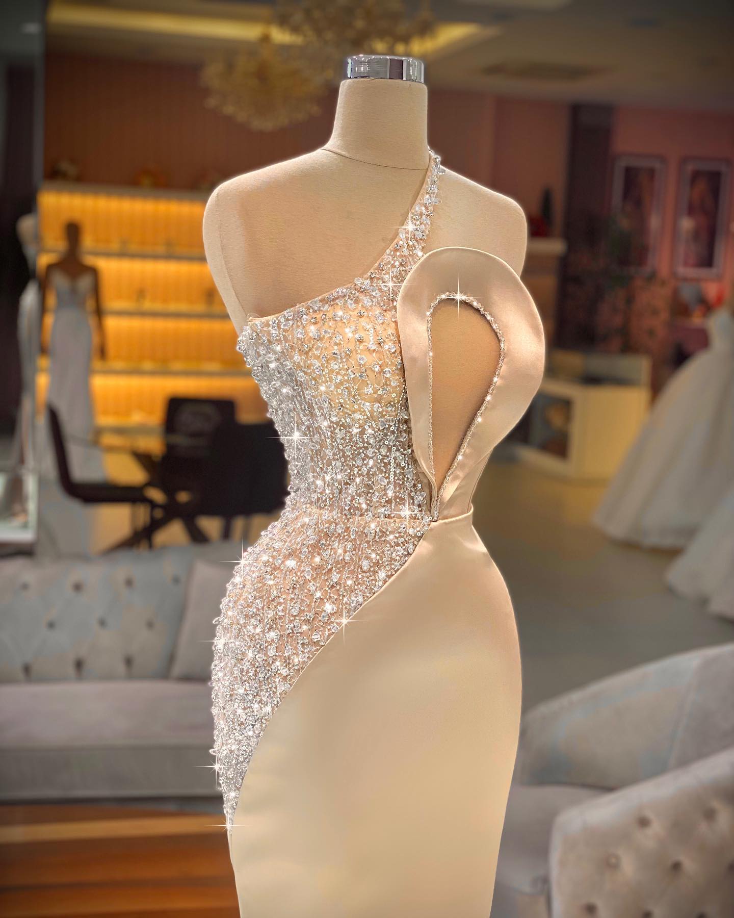 Sexy Sleeveless Mermaid Prom Dress Crystals Satin Party Dress-newarrivaldress