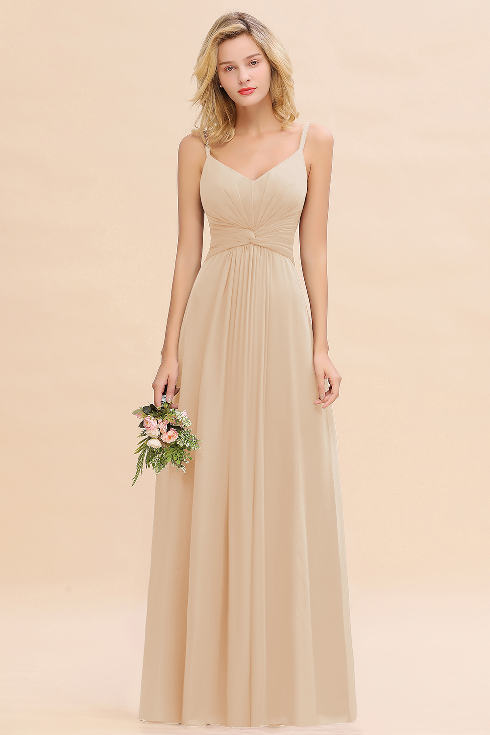 Elegant Sleeveless Ruffle Chiffon Bridesmaid Dress Affordable Backless Long Wedding Party Dress-newarrivaldress