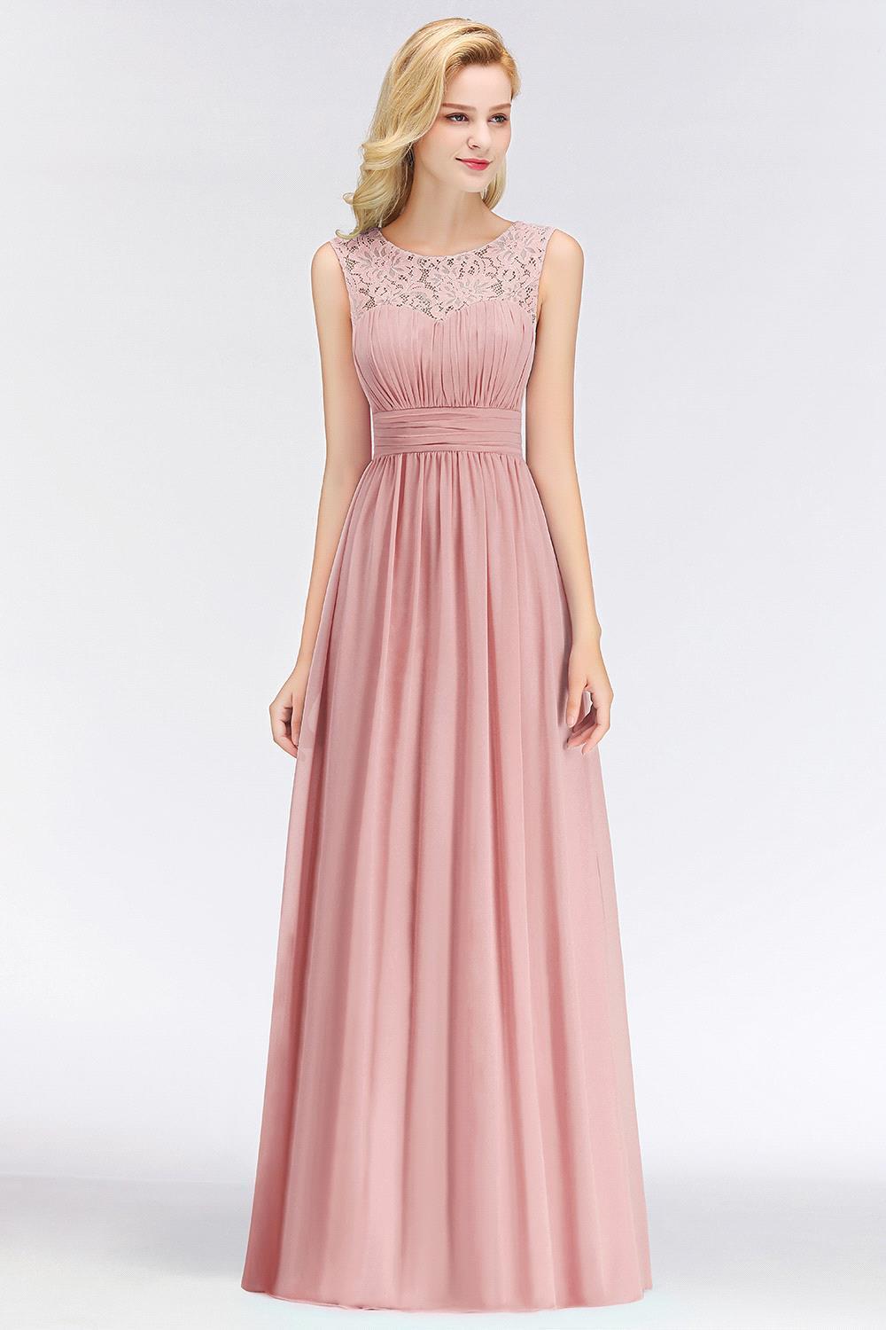 Elegant Long Sleeveless Lace Scoop Chiffon Bridesmaid Dress-newarrivaldress
