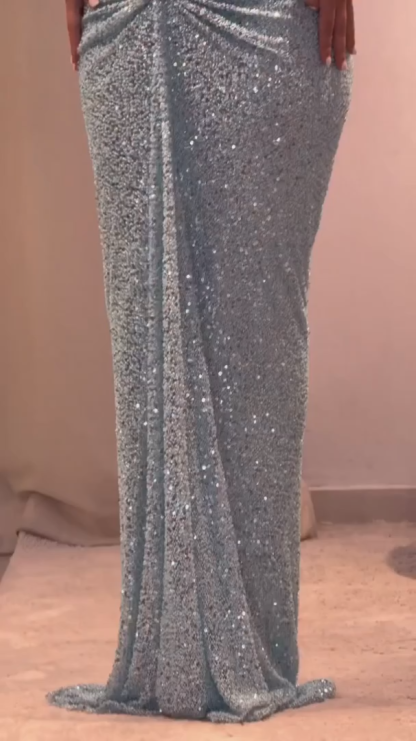 Glitter Mermaid Prom Dress Spaghetti Straps Ruffles Sequins Evening Gowns