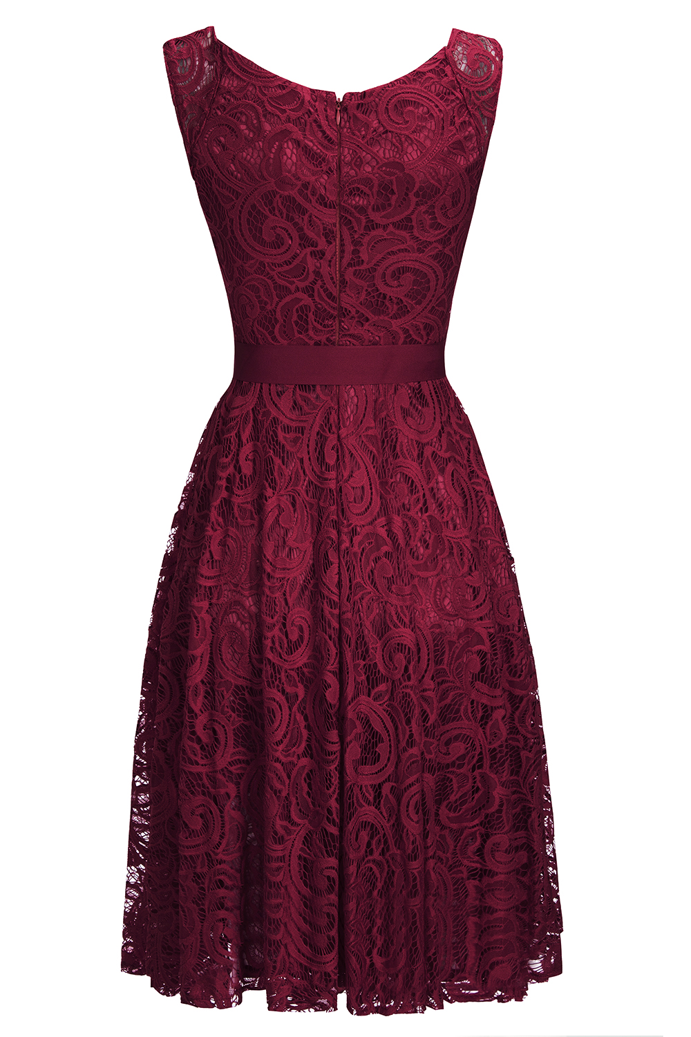 Simple Sleeveless A-line Red Lace Dresses with Ribbon Bow-newarrivaldress