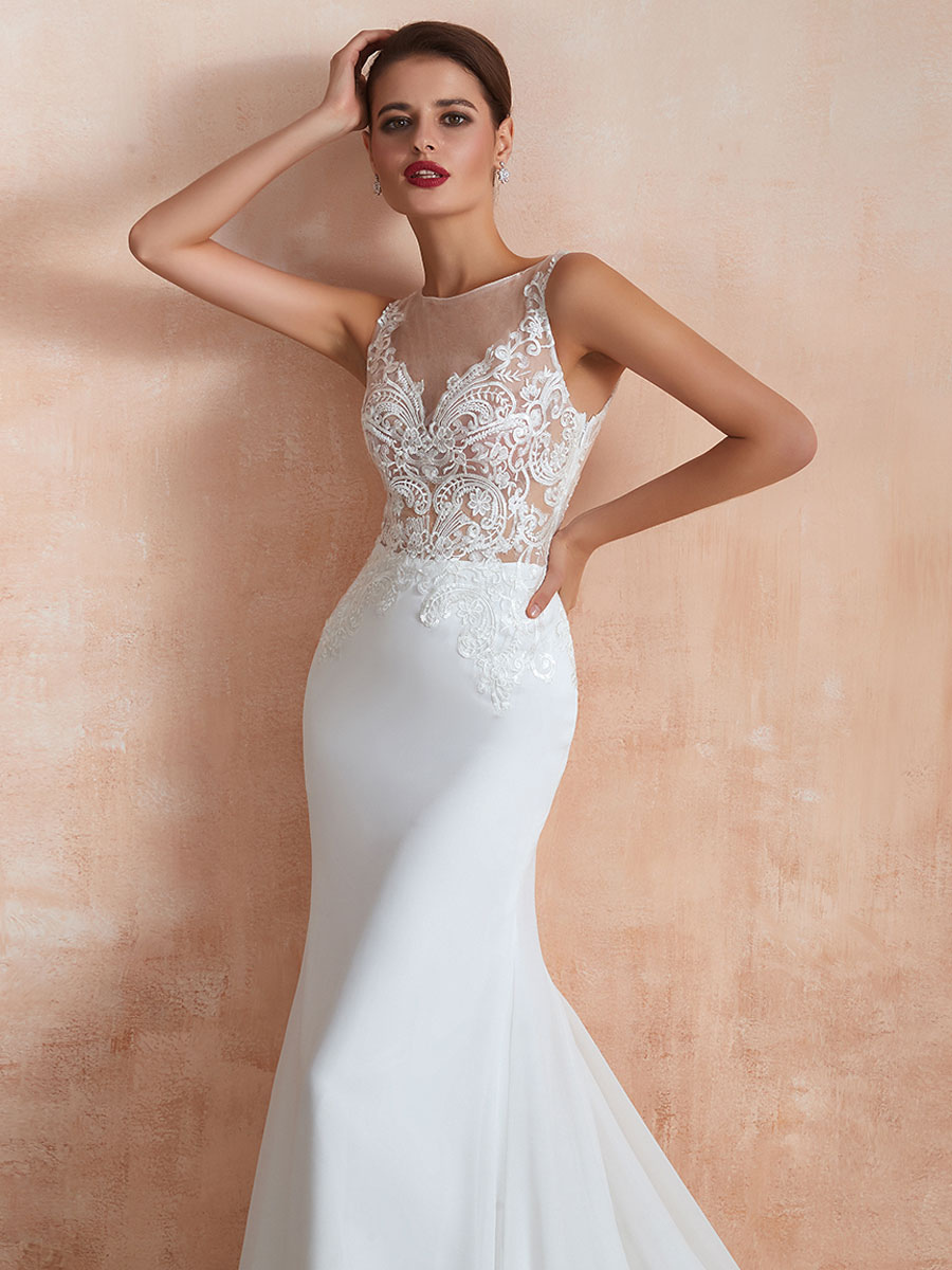 Wedding Dress 2021 Mermaid Sleeveless Lace Appliqued Beach Bridal Gowns With Train-newarrivaldress