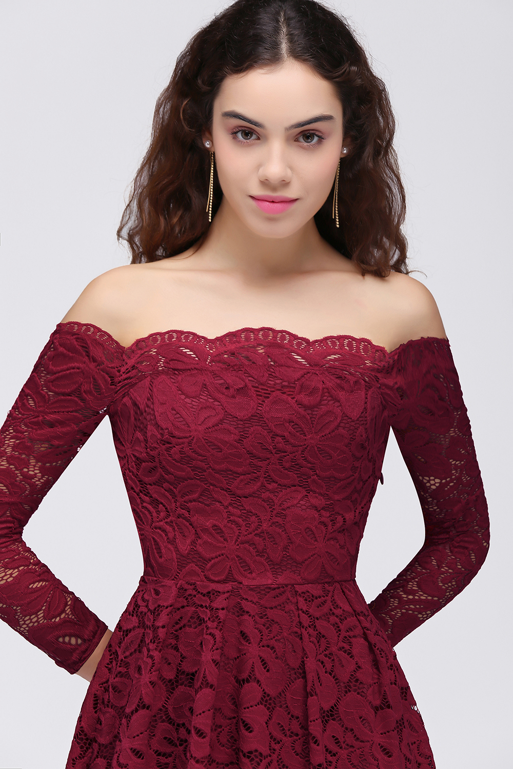 BRINLEY | A-Line Off-the-Shoulder Short Lace Burgundy Homecoming Dresses-newarrivaldress