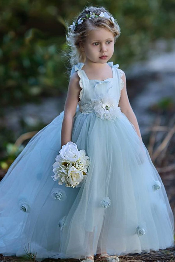 Light Sky Blue Princess Flower Girl's Dresses Sleeveless Ball Gown Party Dress for Kids-newarrivaldress