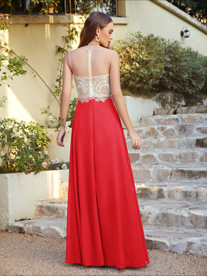 Elegant Sleeveless Chiffon Aline Evening Dress Lace Appliques Formal Dress-newarrivaldress