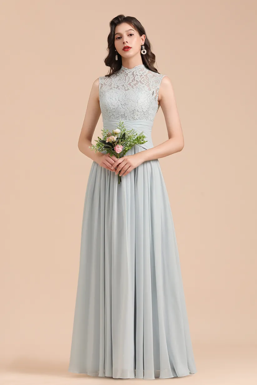 Halter Aline Floor Length Bridesmaid Dress Sleeveless Evening Party Dress