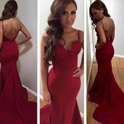 Long Mermaid Prom DressesSpaghettis Straps Sweetheart Neck Backless Sexy Evening Gowns-newarrivaldress