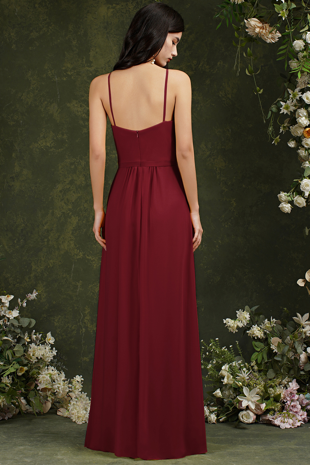 Halter Long Bridesmaid Dress Chiffon Sleeveless Side Split Wedding Party Dress-newarrivaldress