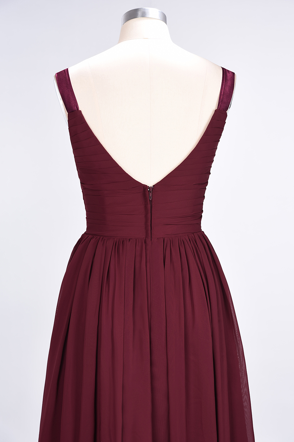 Elegant Princess Chiffon Straps V-Neck Sleeveless Backless Floor-Length Bridesmaid Dress with Ruffles-newarrivaldress