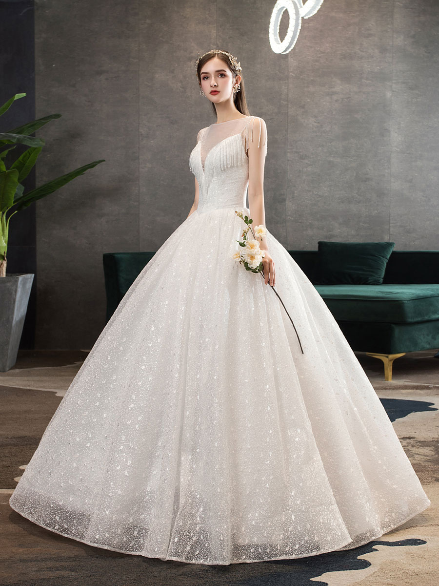 Princess-Wedding-Dresses-Ivory-Illusion-Neck-Beaded-Sleeveless-Floor-Length-Bridal-Gown-newarrivaldress