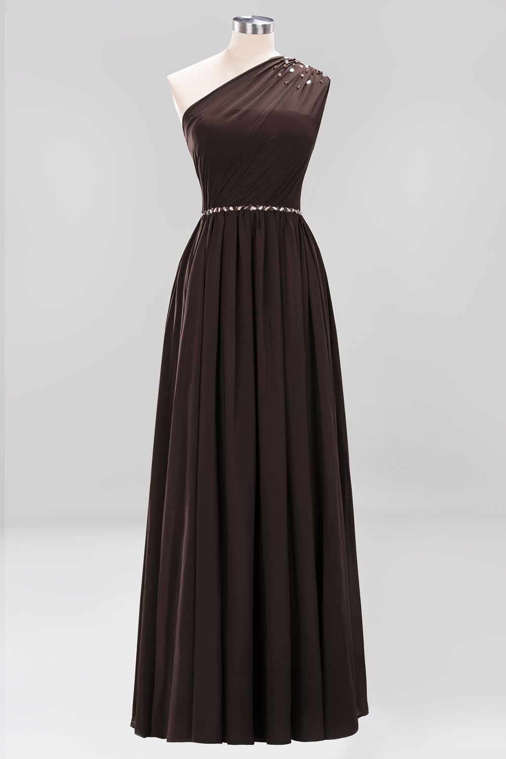Elegant A-Line Burgundy Chiffon One-Shoulder Sleeveless Ruffles Floor-Length Bridesmaid Dresses with Beadings-newarrivaldress