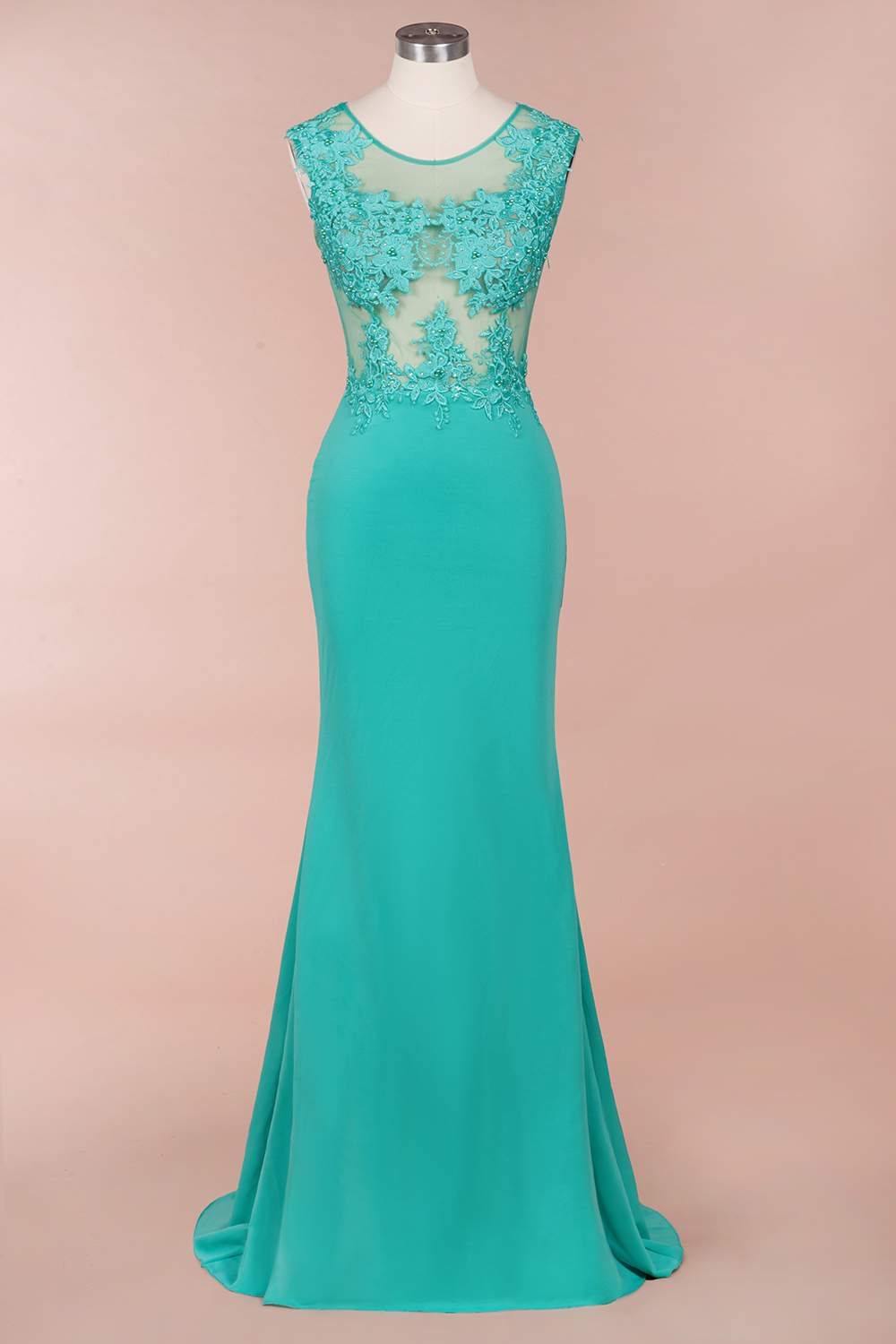 Chic Scoop neck Lace appliques Mermaid Prom Dress Floor Length Sleeveless Evening Gown-newarrivaldress